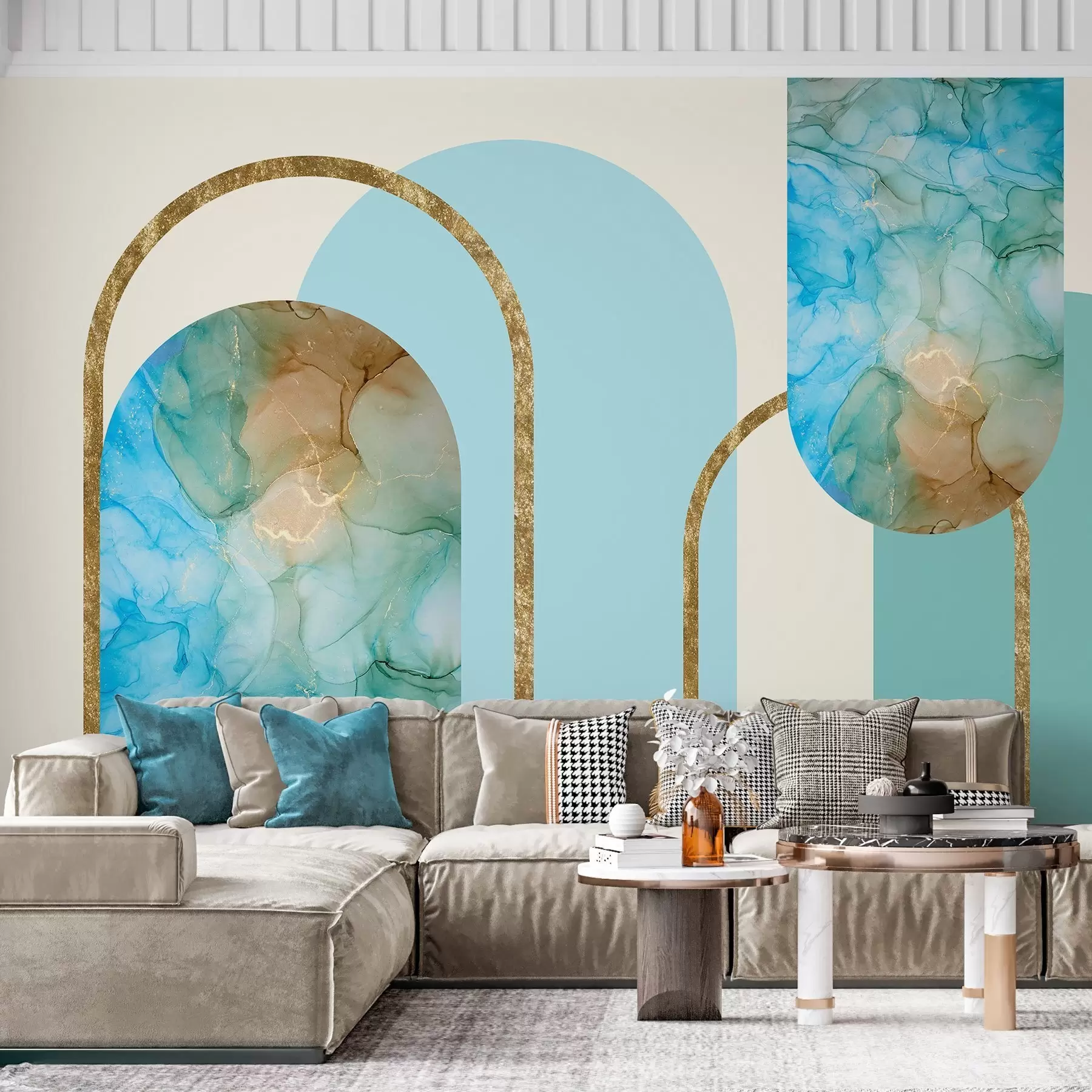 Fototapetai elegantiški arkos su imituotu marmuru art deco stiliumi w04879