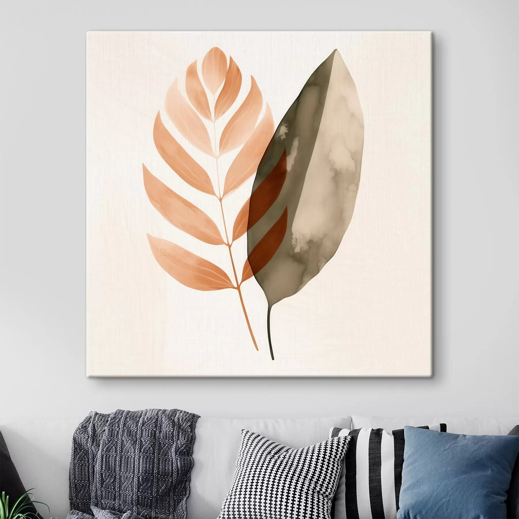 Paveikslėlis Du lapų siluetai akvarelės abstrakčiojo stiliaus paveiksle s46645