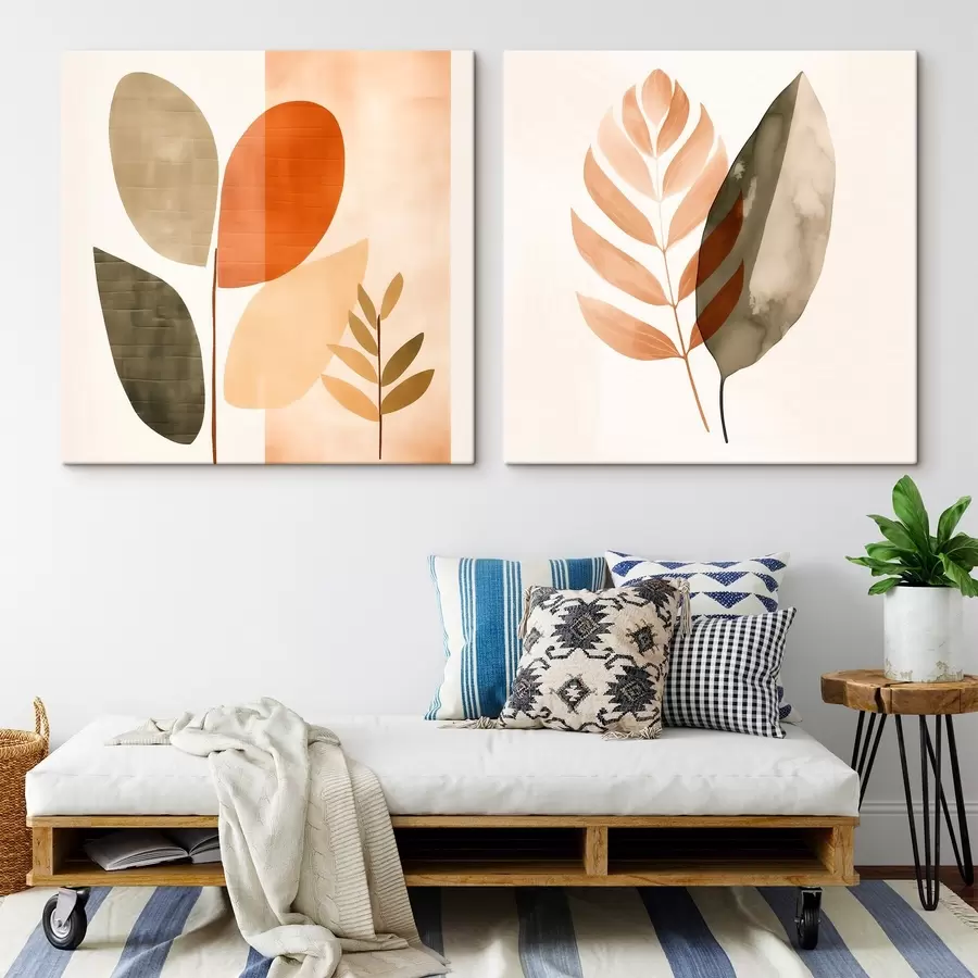 Paveikslėlis Diptikas su botaniniais motyvais pastelinių spalvų paletėje m00983