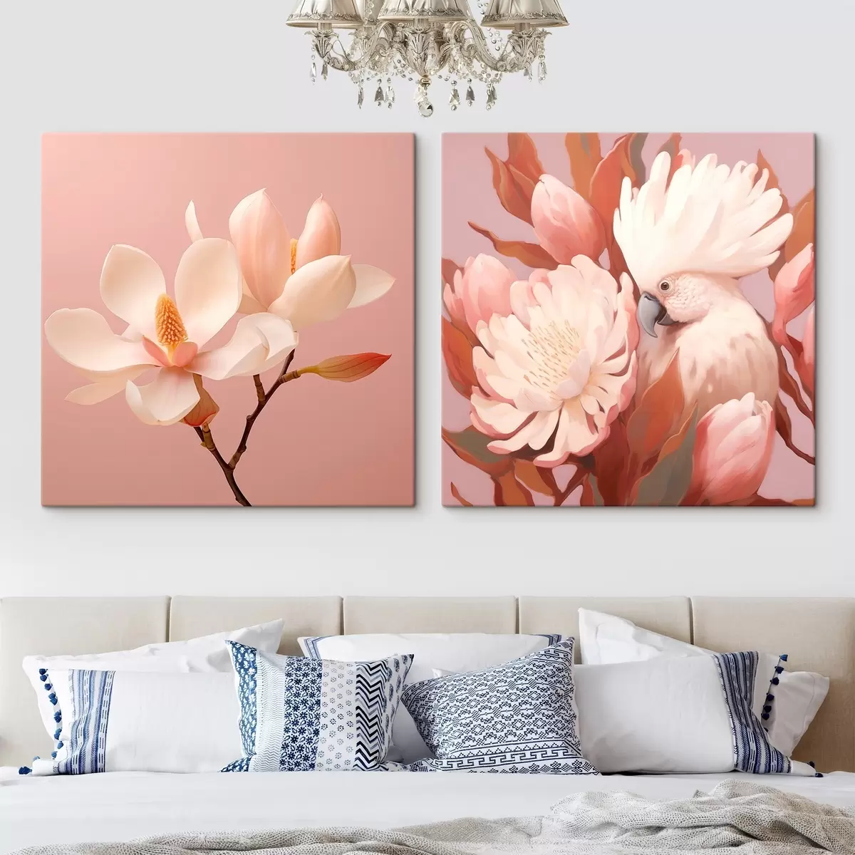 Paveikslėlis Gėlių kompozicija su paukščiu meniško iliustracijos stiliaus m00994