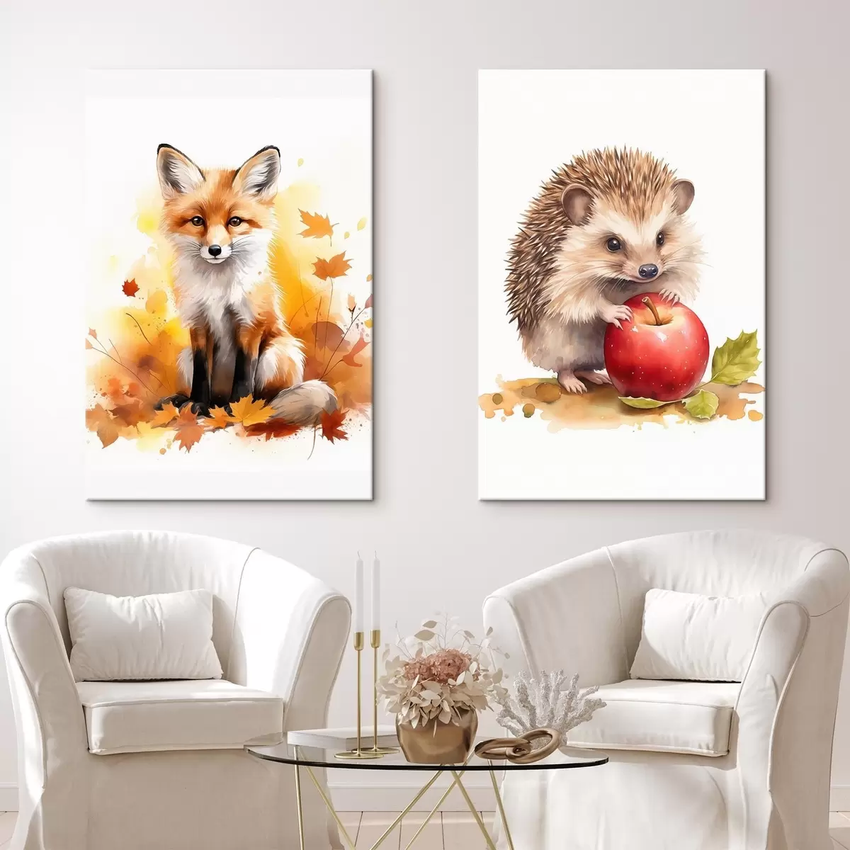 Paveikslėlis Lapė ir ežys, imitacija akvarele m01050