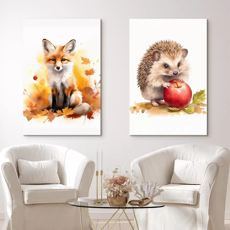 Paveikslėlis Lapė ir ežys, imitacija akvarele m01050