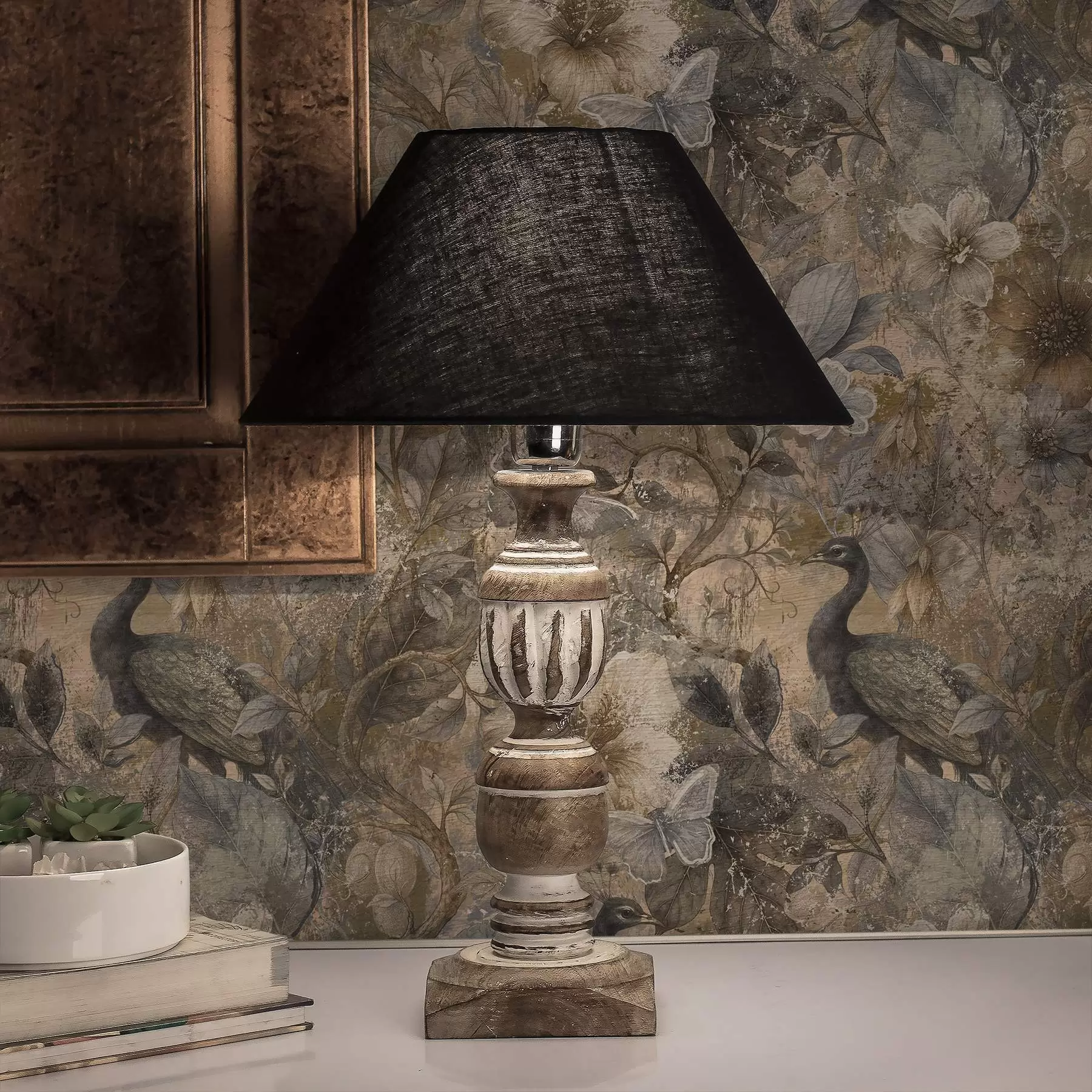 Fototapetai Senovinis gėlių koliažas su povais ir drugeliais a00897