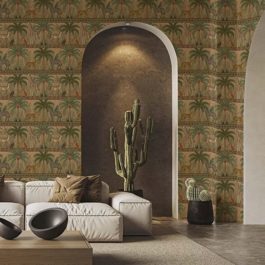 Fototapetai Dekoratyviniai savanos gyvūnai tarp palmių ir bordiūrų a00898