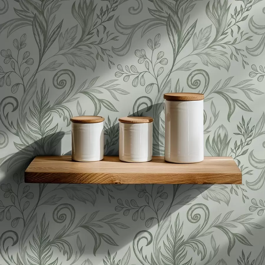 Fototapetai Minkšti mėtų susirangę lapai, puošti subtiliais pilkai žaliais dryželiais a00935v3