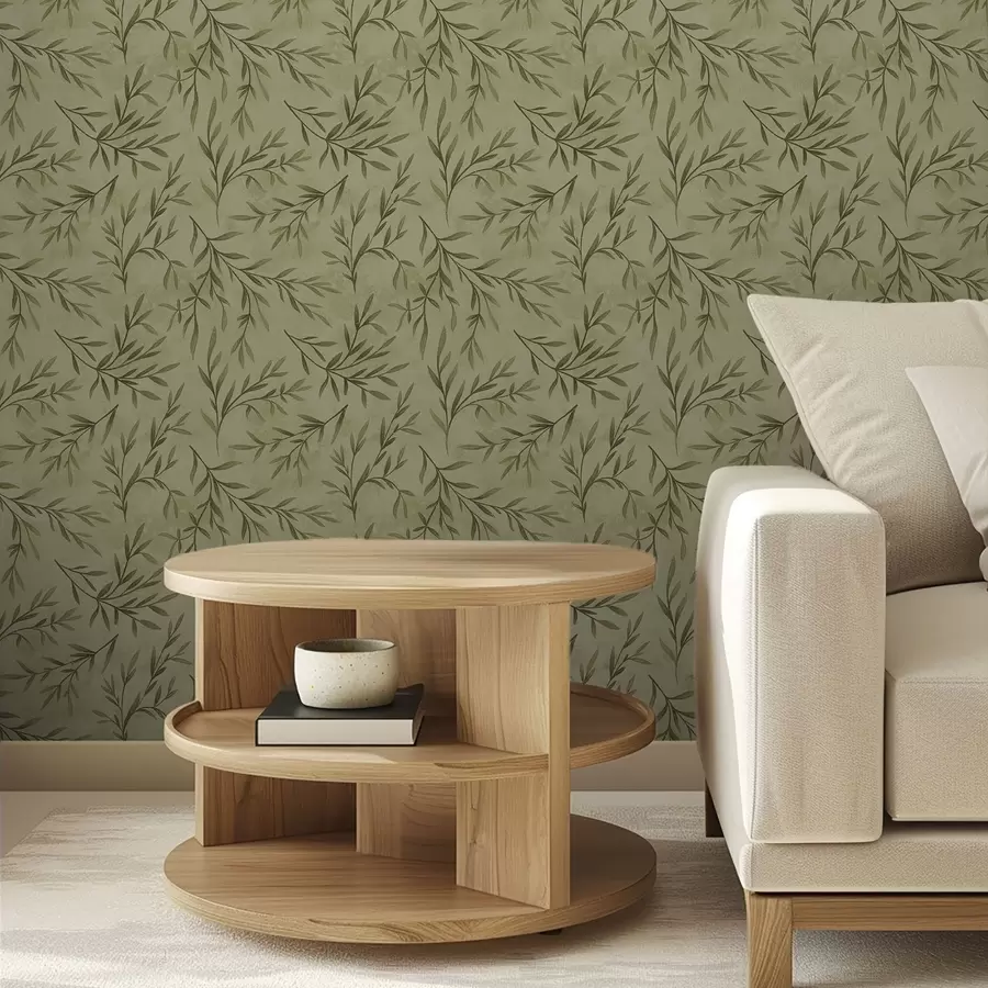 Fototapetai Alyvuogių šakelės ant prislopinto geltonai žalios tekstūros fono a00936