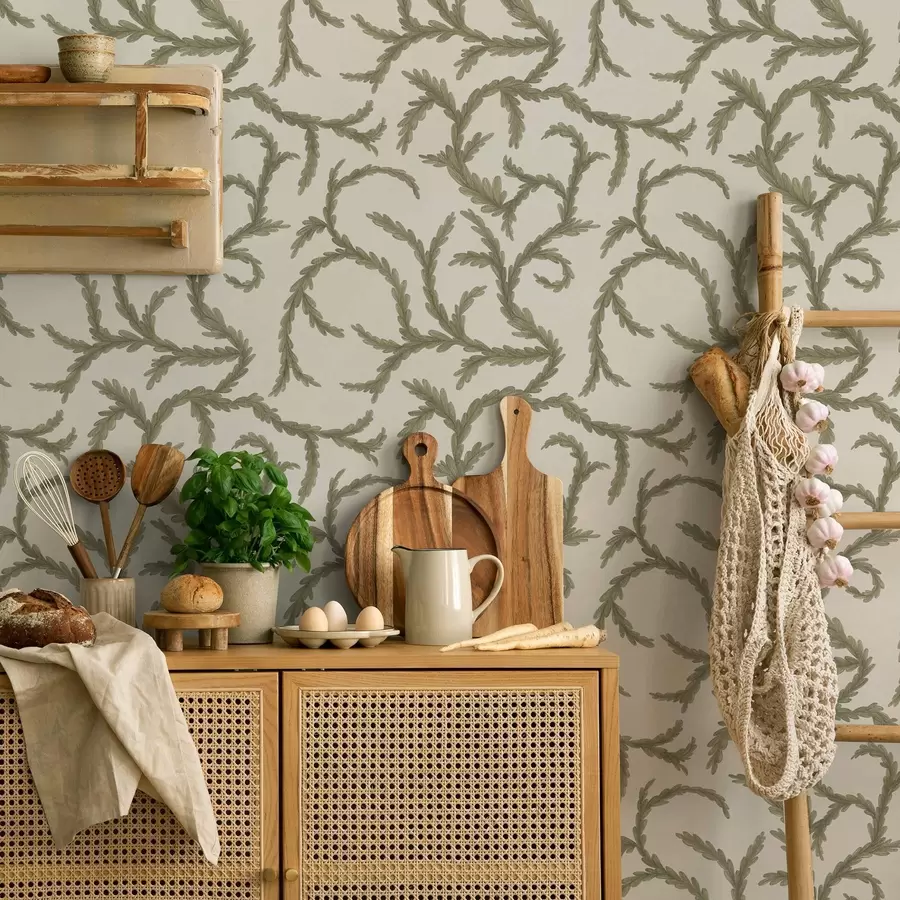 Fototapetai Švelnios žalios spygliuočių garbanos šviesiu fonu a00938