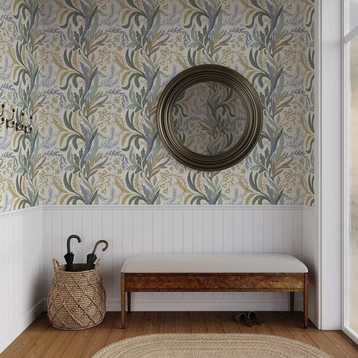 Tapetai Prabangus gėlių ornamentas švelnios pastelinių spalvų paletėje a00939