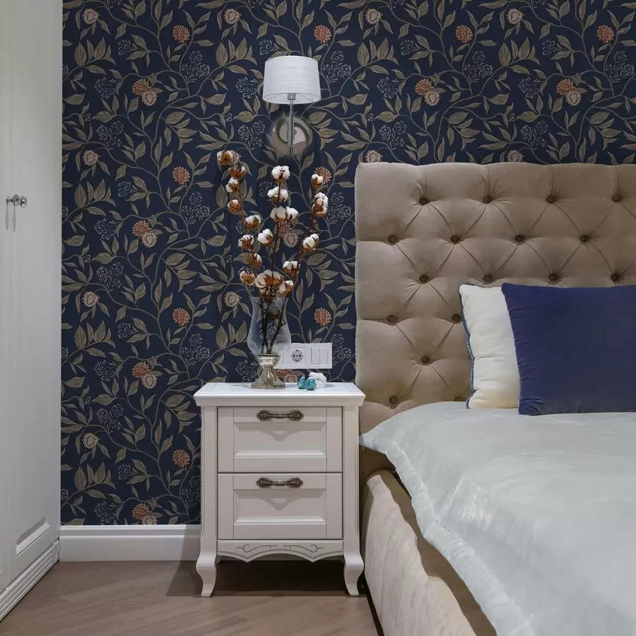 Fototapetai Mėlynas sodas su šakomis, vaisiais ir mažais žiedais a00959