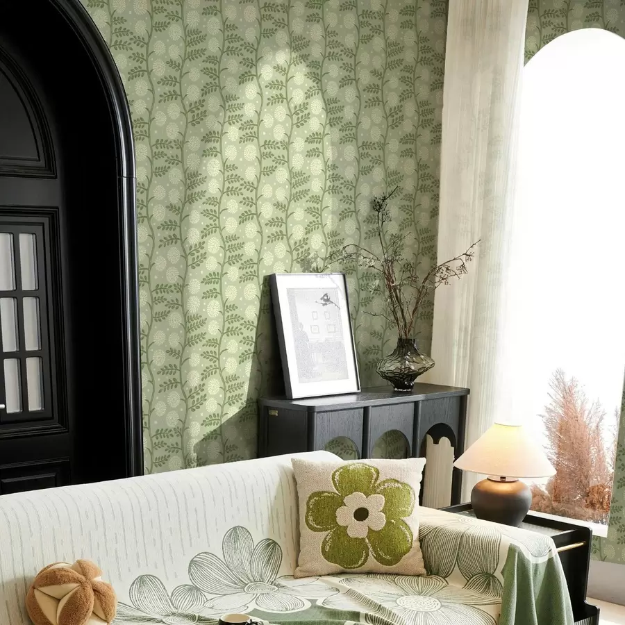 Fototapetai Salotinės spalvos stiebai su dramblio kaulo spalvos pūkuotais žiedais ir taškeliais a00997v2