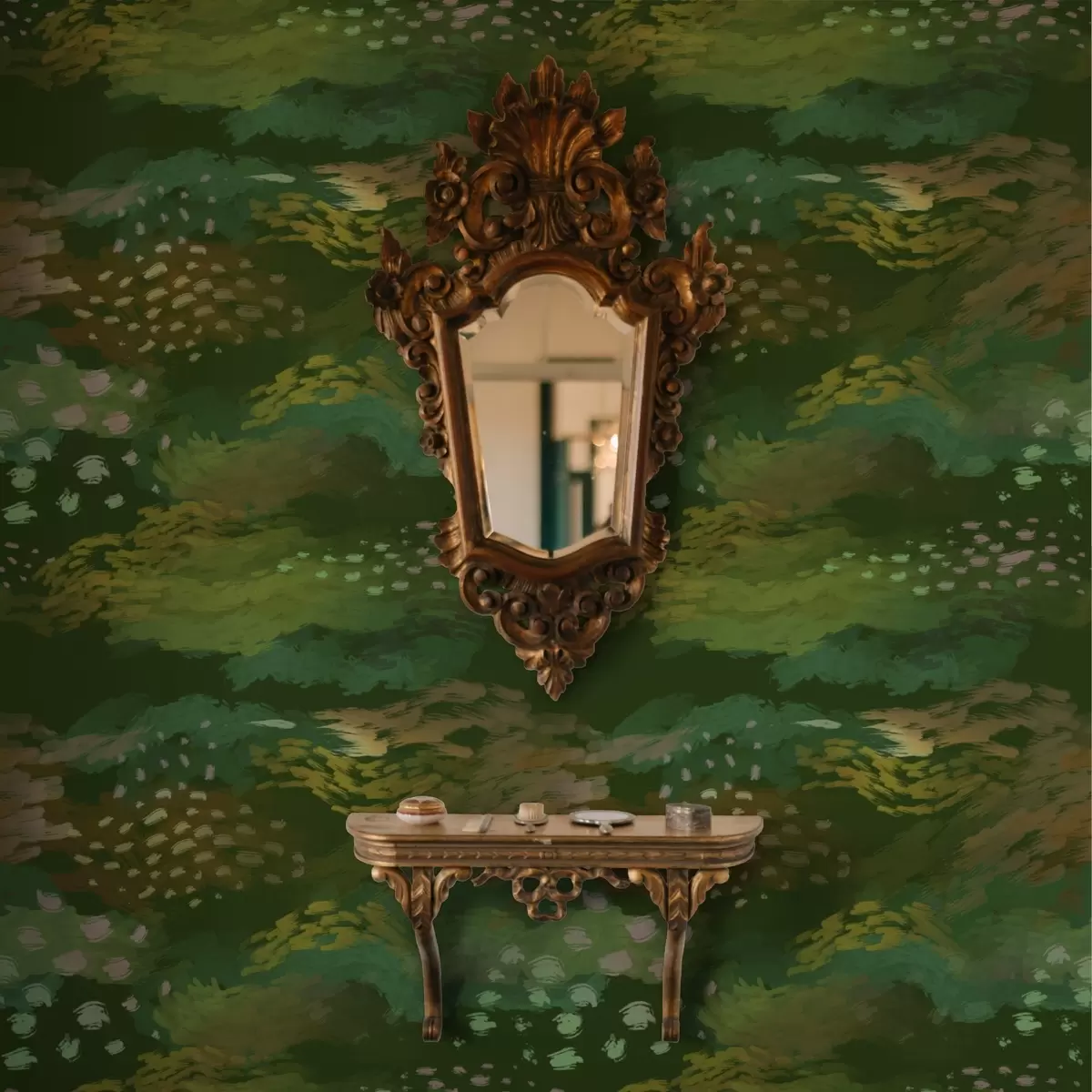 Tapetai Turtinga žalia abstrakcija su energingais potėpiais a00999v3