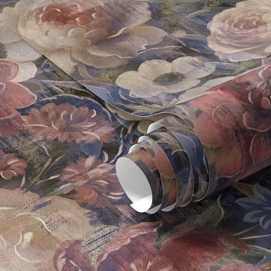 Fototapetai Dailus didelių gėlių puokštė ant tamsiai mėlyno fono a01021