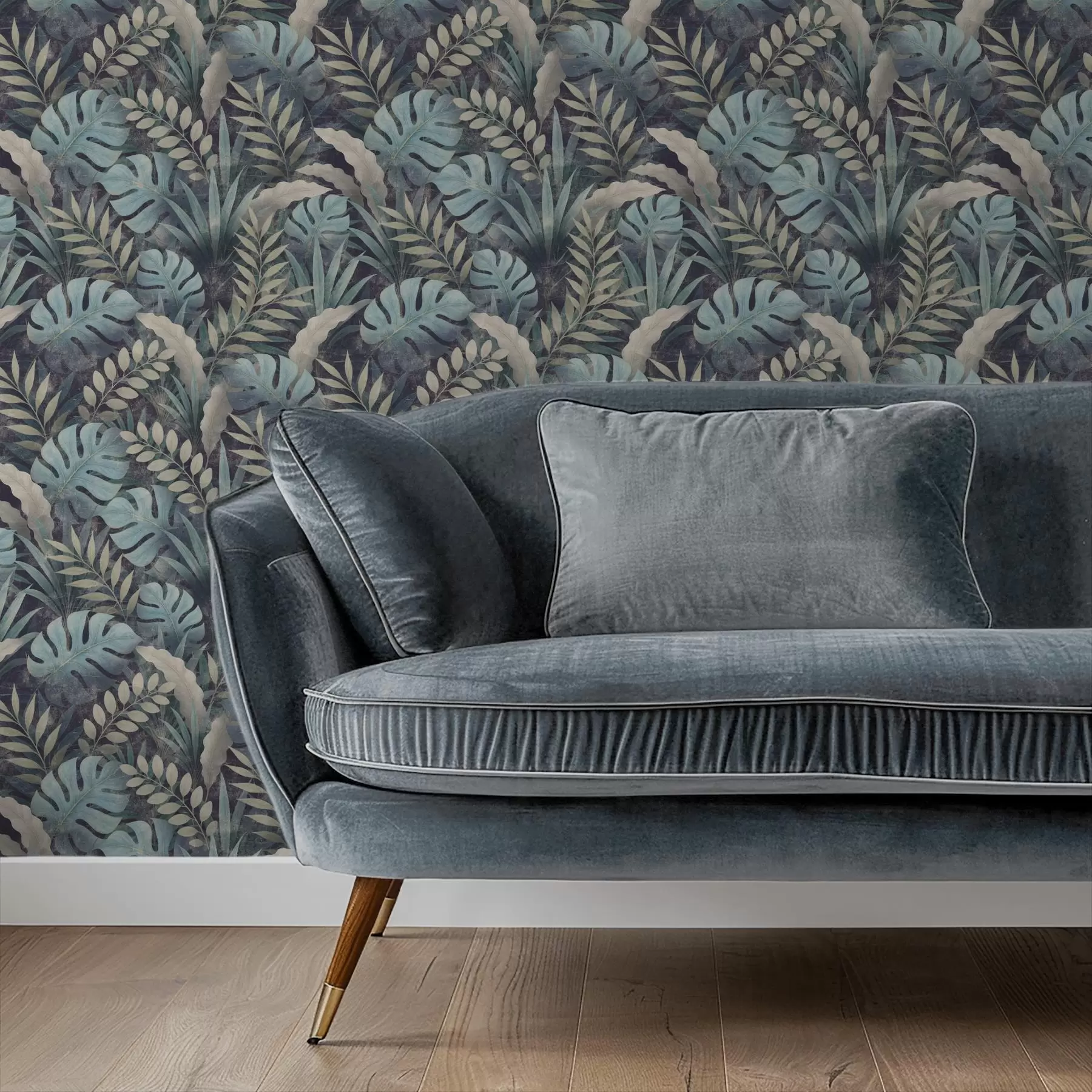 Fototapetai Tropiniai lapai vėsiose mėlynai žaliose spalvose a01035