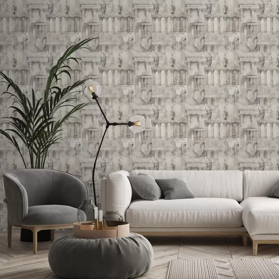 Fototapetai Antikvarinės statulos ir kolonos švelniais smėlio-pilkos spalvos atspalviais a01041