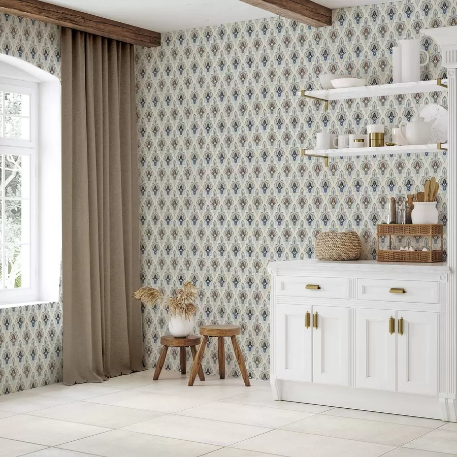 Fototapetai Rytietiškas mažų plytelių raštas mėlynos ir smėlio spalvų paletėje a01044