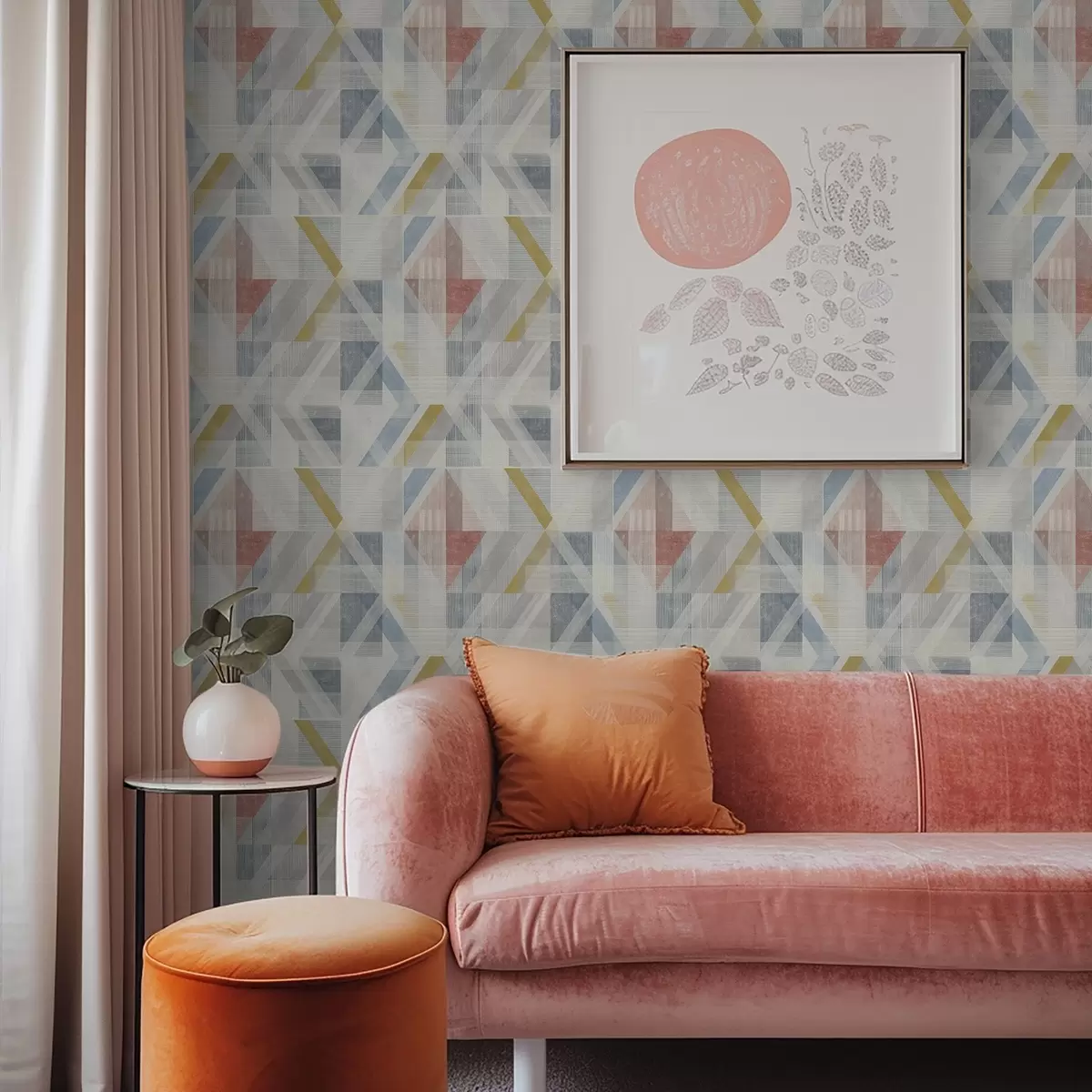 Tapetai Geometrinis dizainas su raudonu rombu centre a01055