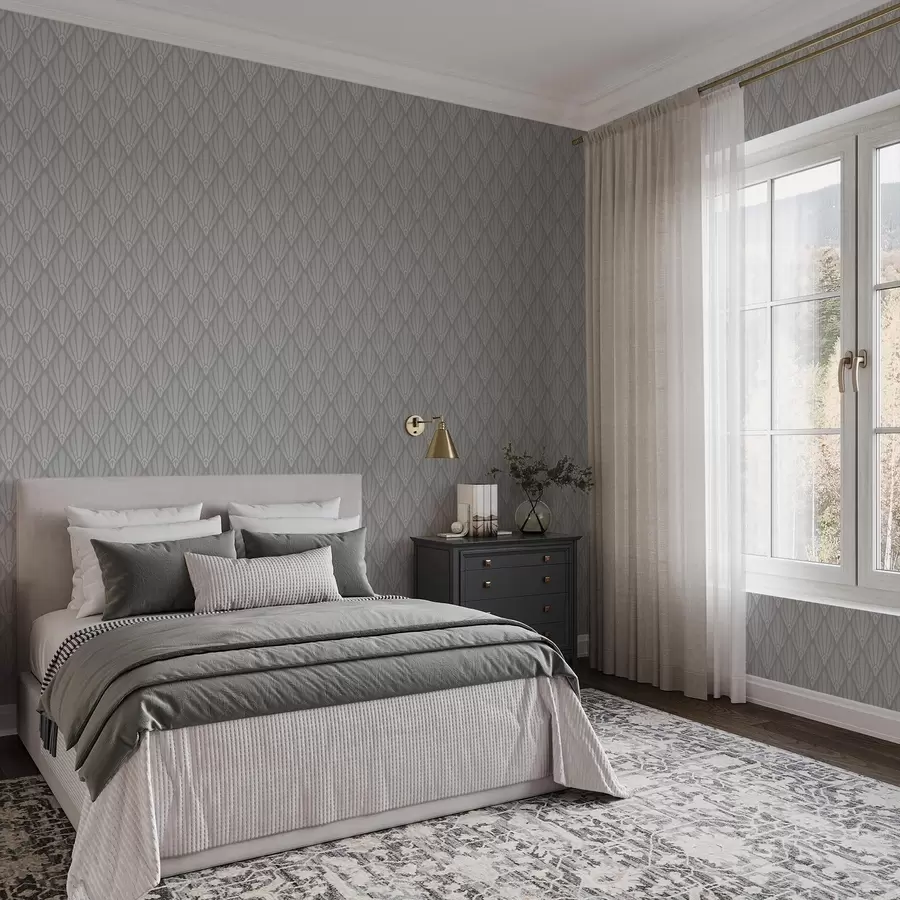 Fototapetai Pilkos spalvos Art Deco su vėduoklės formos elementais a01064