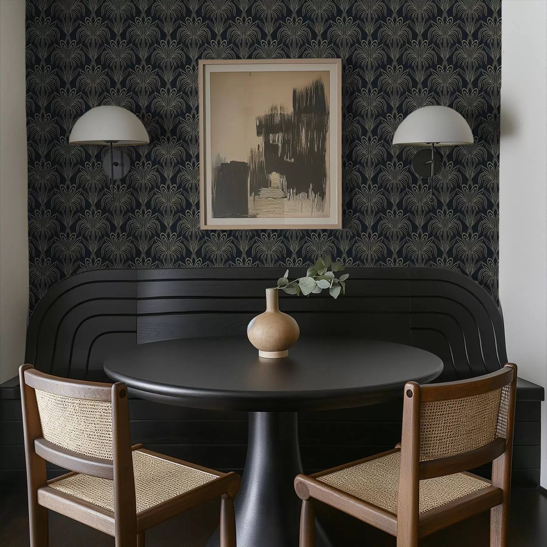 Fototapetai Tamsus Art Deco ornamentas su stilizuotais augalais a01065