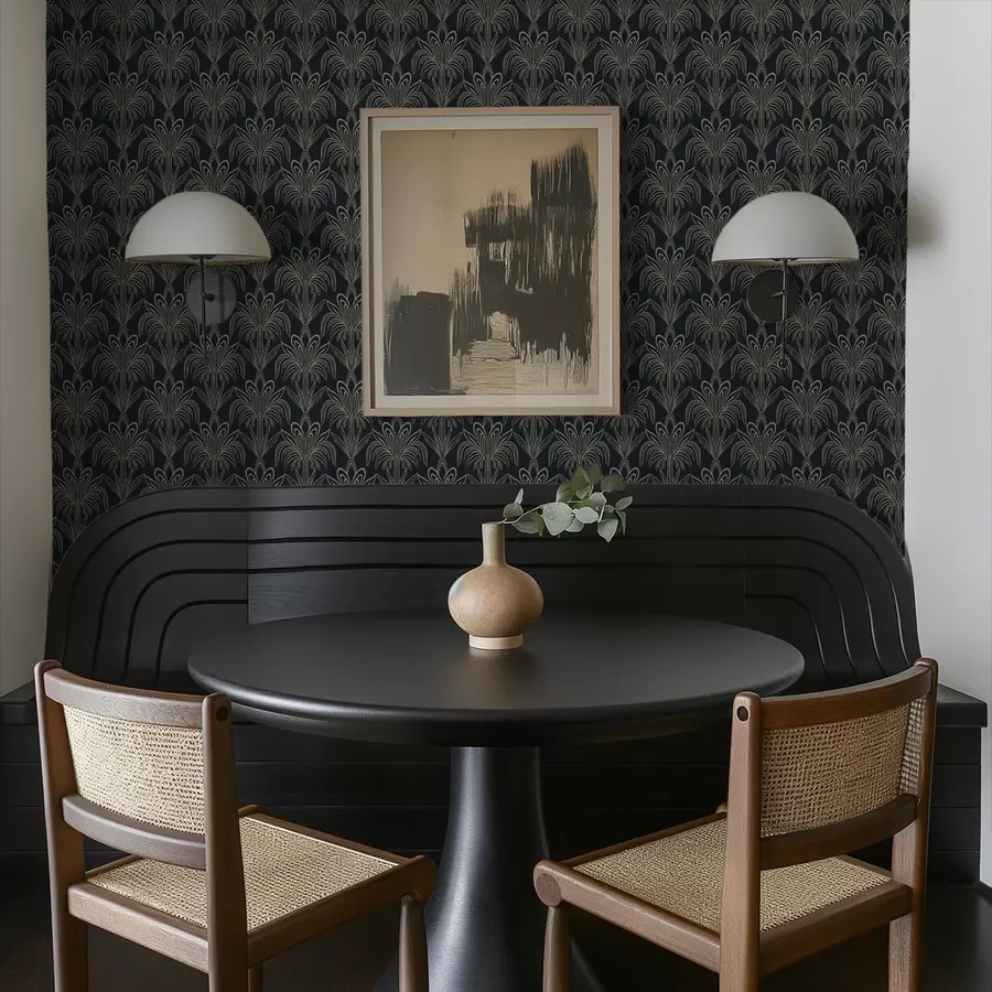 Fototapetai Tamsus Art Deco ornamentas su stilizuotais augalais a01065