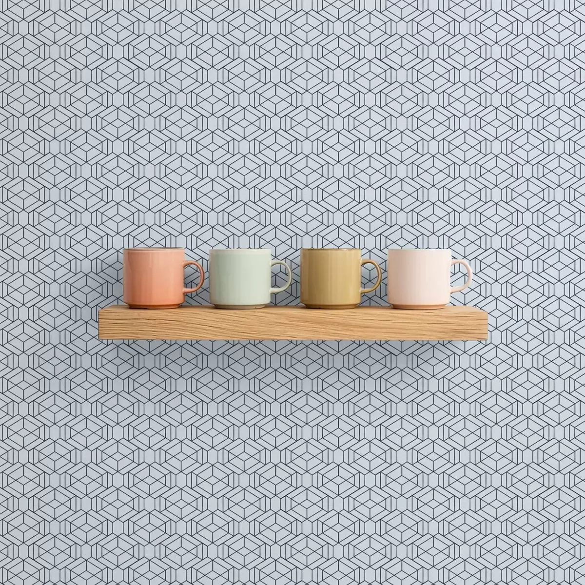 Tapetai Šviesiai mėlynas geometrinis kubų raštas a01066