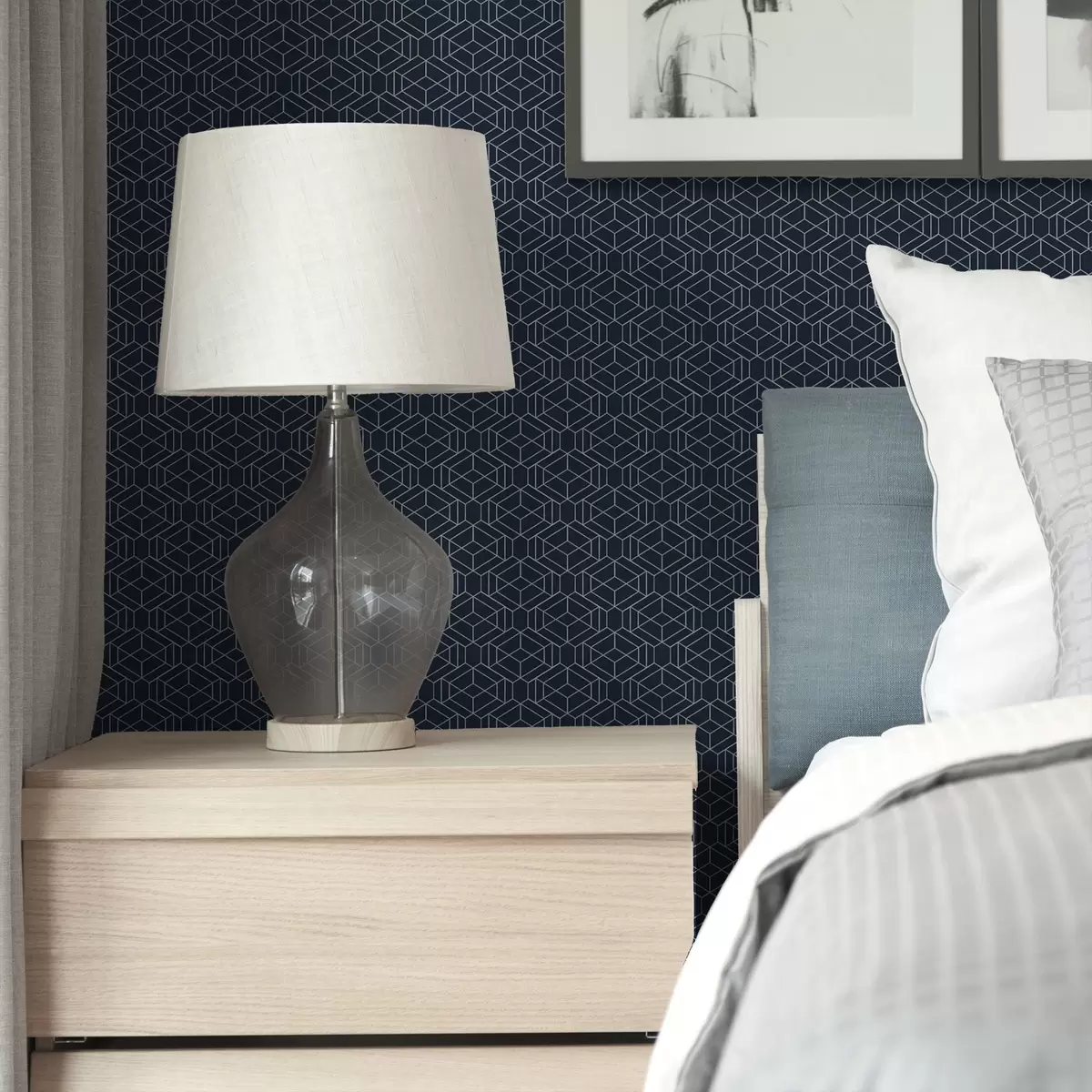 Tapetai Tamsiai mėlynas geometrinis kubų tinklelis a01066v1