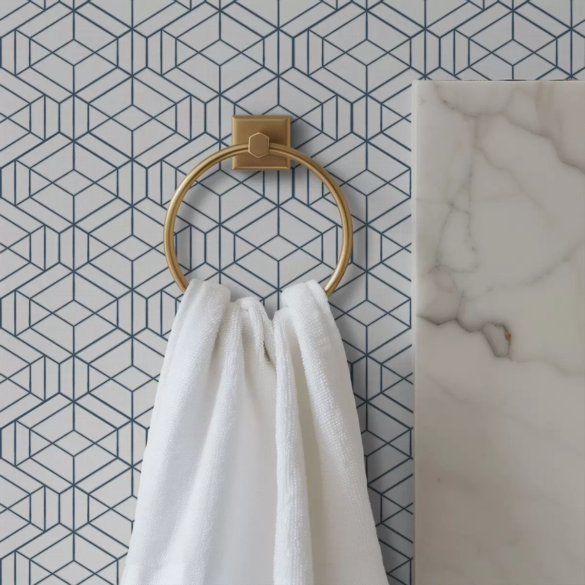 Tapetai Balta fono spalva su mėlynais trimačiais geometriniais kubais a01067