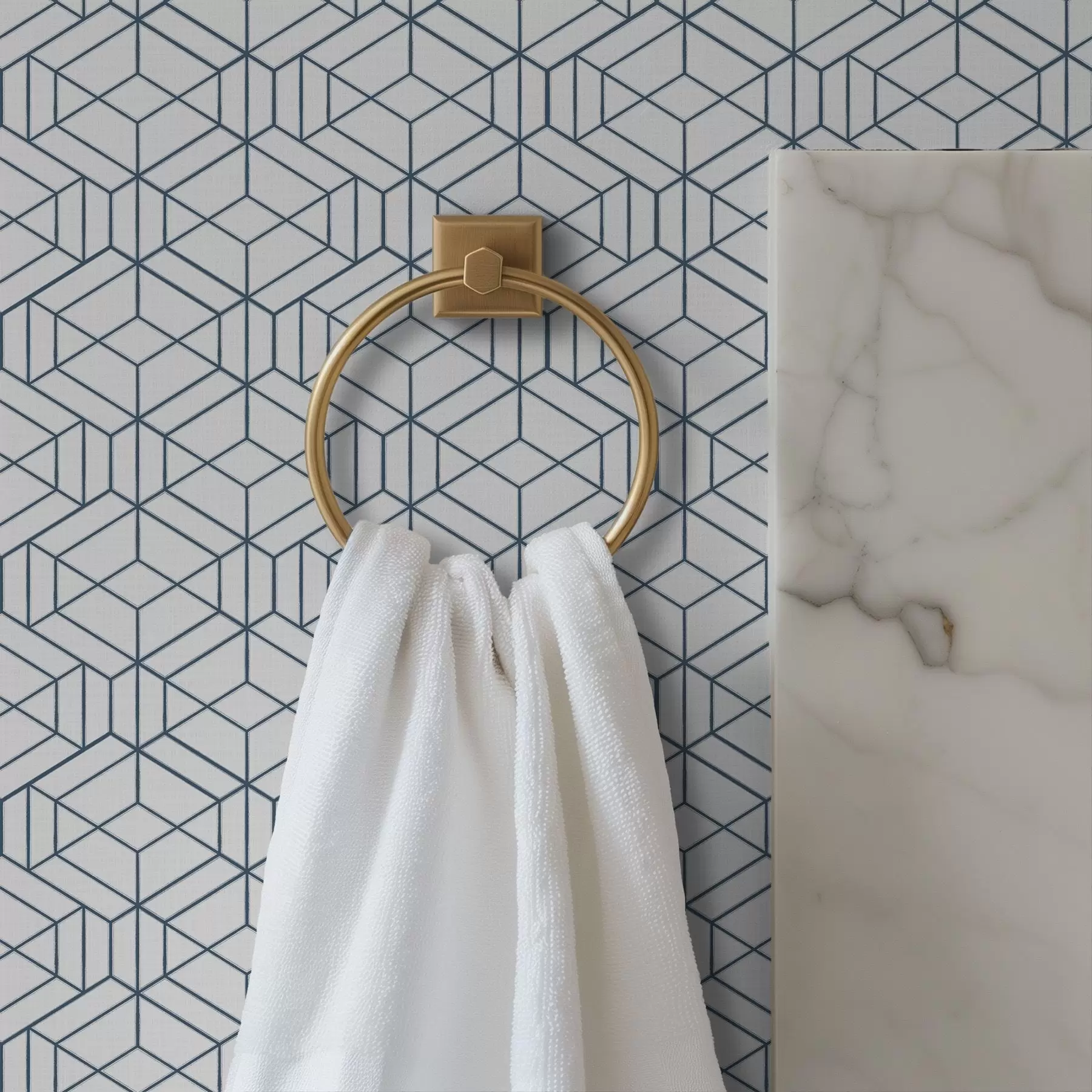 Fototapetai Balta fono spalva su mėlynais trimačiais geometriniais kubais a01067