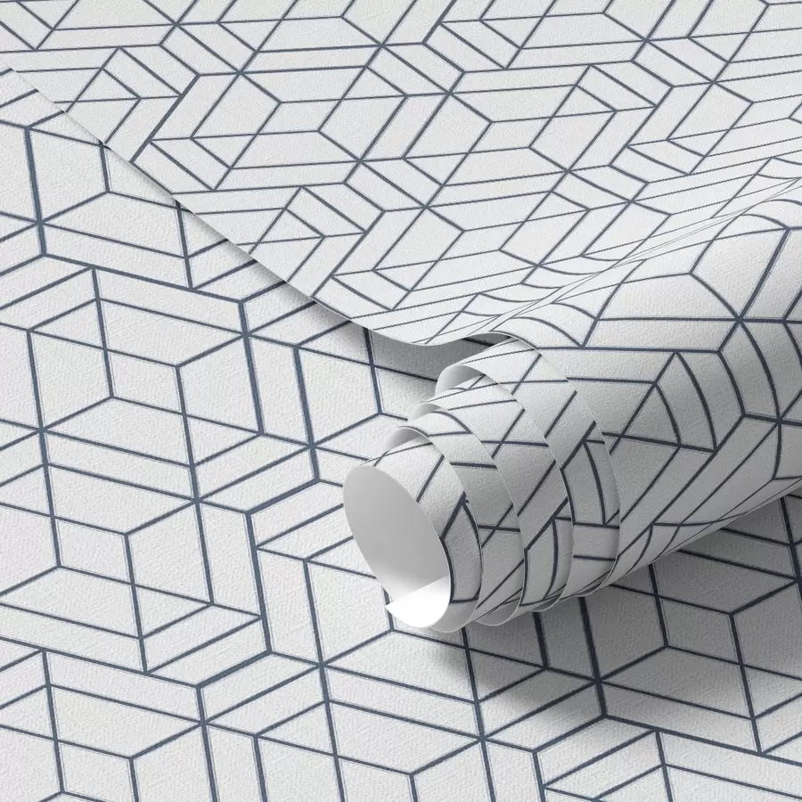 Fototapetai Balta fono spalva su mėlynais trimačiais geometriniais kubais a01067