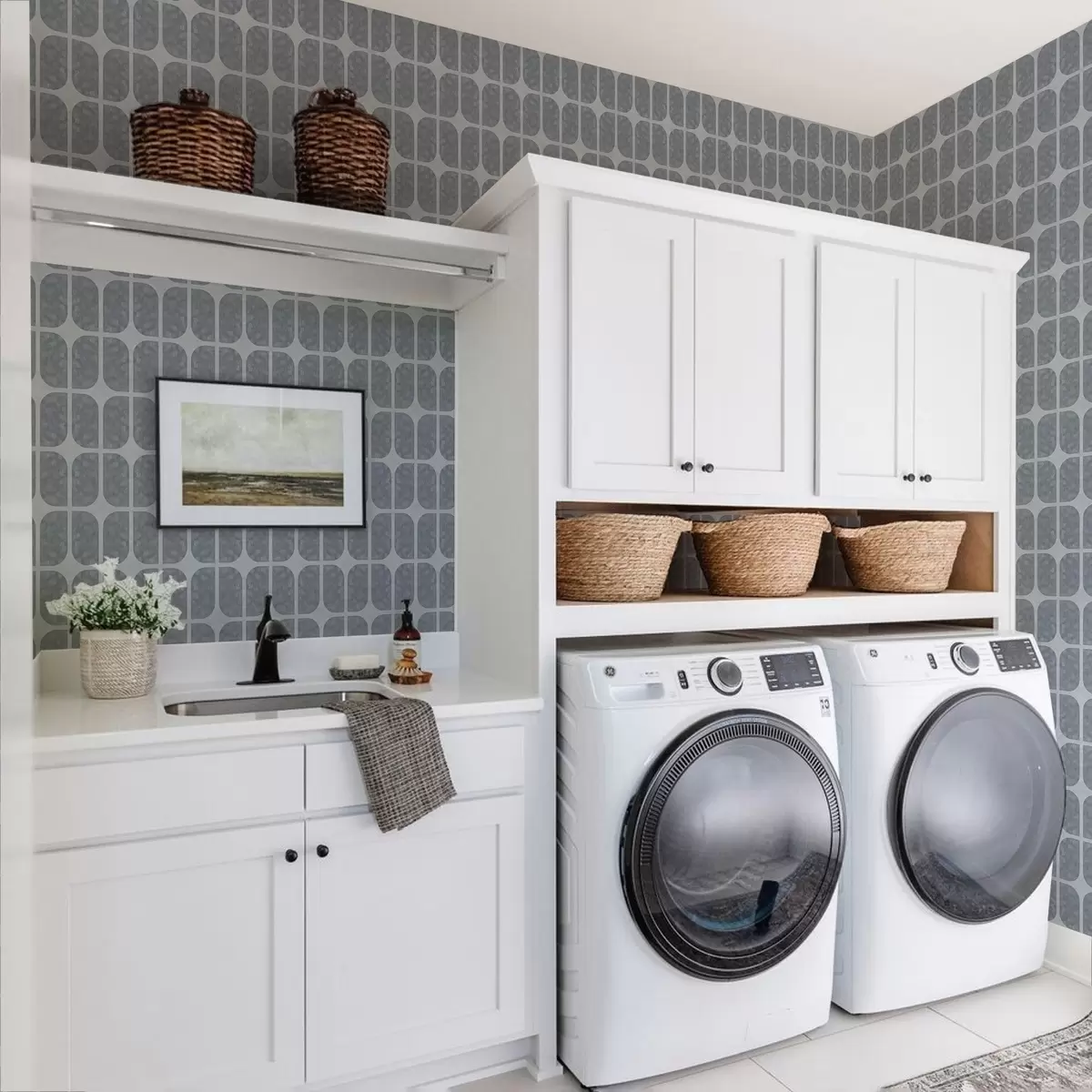 Tapetai Pilka mozaika su stačiakampiais arkomis ir švelnia tekstūra a01068