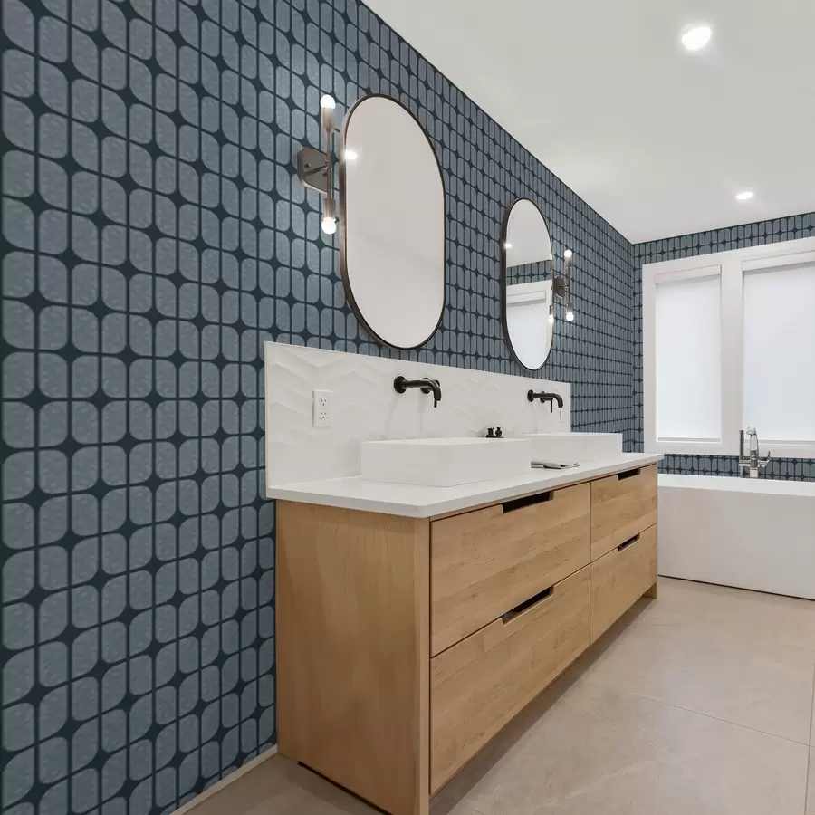 Fototapetai Tamsiai mėlynas fonas su pilka mozaika iš apvalių plytelių a01068v1