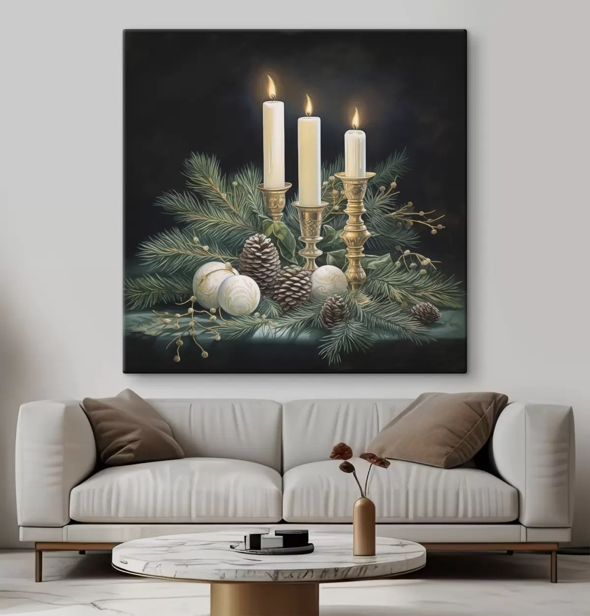 Paveikslėlis Naujųjų metų kompozicija, eglė ir žvakės s46963