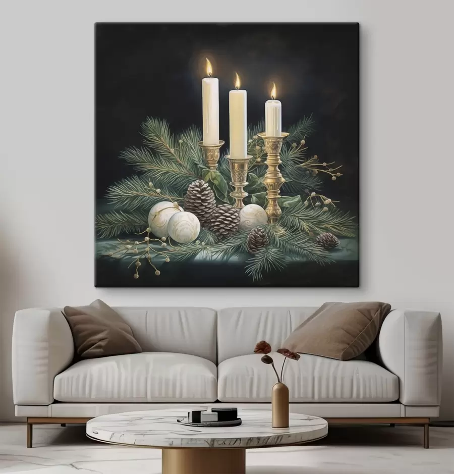 Paveikslėlis Naujųjų metų kompozicija, eglė ir žvakės s46963