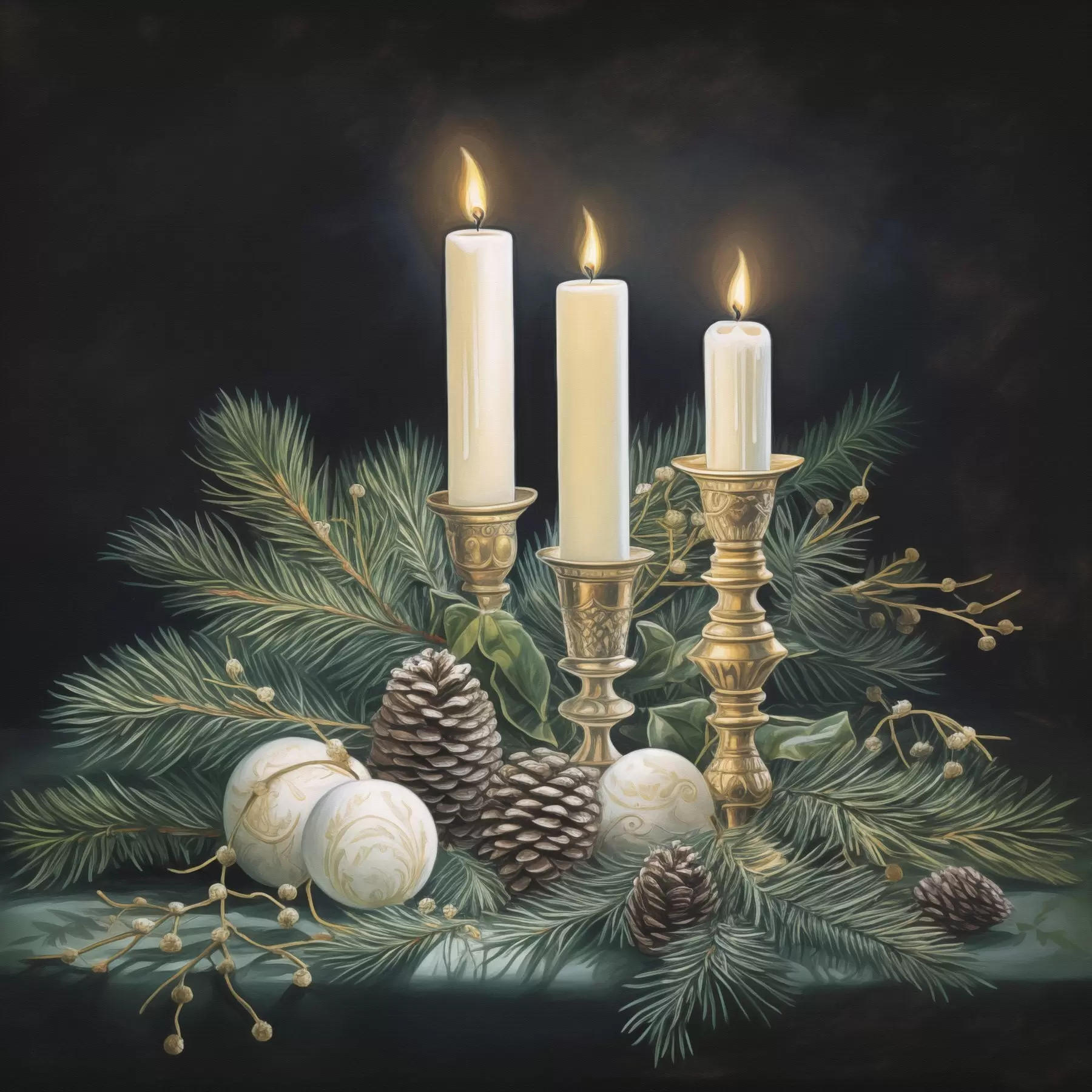 Fototapetai Naujųjų metų kompozicija, eglė ir žvakės f46963