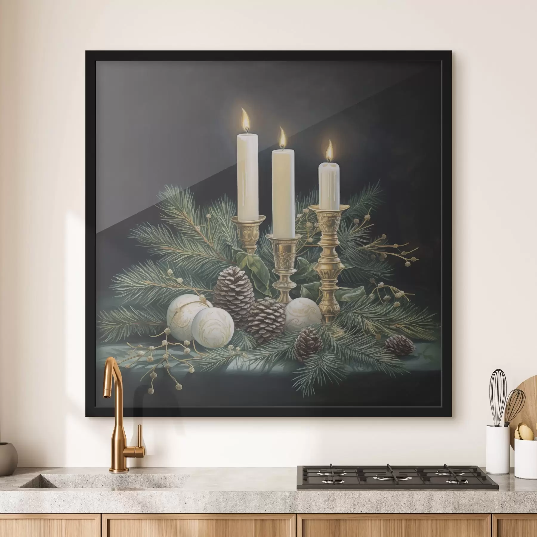 Fototapetai Naujųjų metų kompozicija, eglė ir žvakės f46963