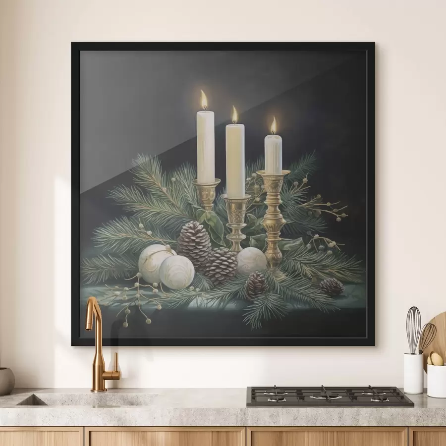 Fototapetai Naujųjų metų kompozicija, eglė ir žvakės f46963