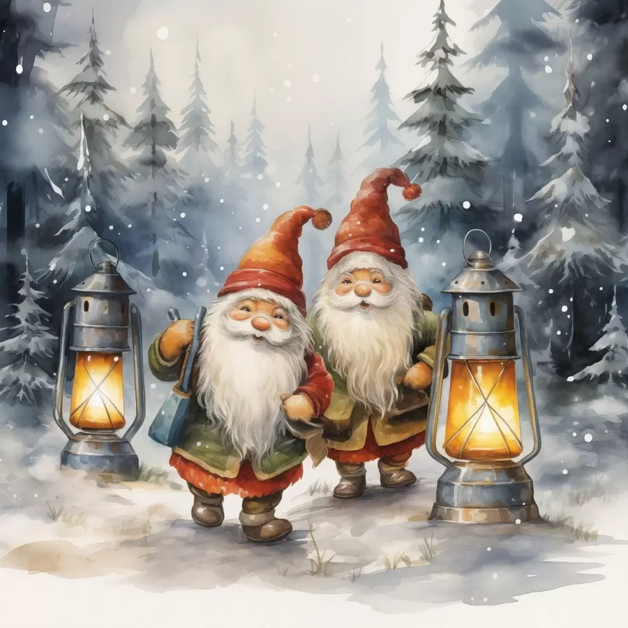 Fototapetai Naujųjų metų nykštukai, imituojantys akvarelę f46970