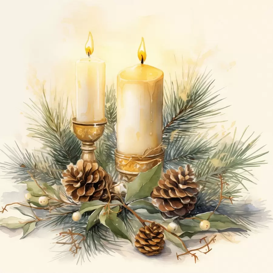 Fototapetai Kompozicija, Nauji metai, Eglė ir žvakės f46971