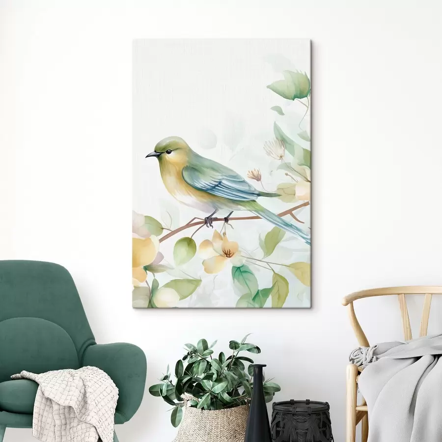 Paveikslėlis Titmouse ant šakos, imitacija akvarelė s46892