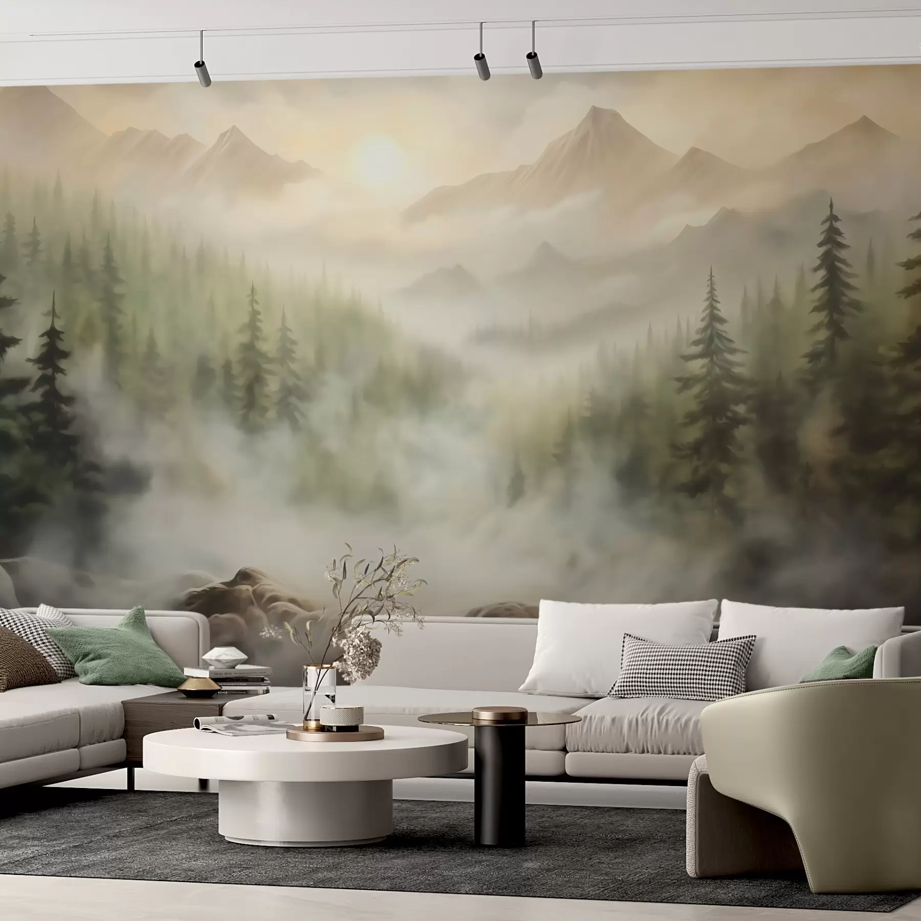 Fototapetai Miškas rūke kalnų fone w04730