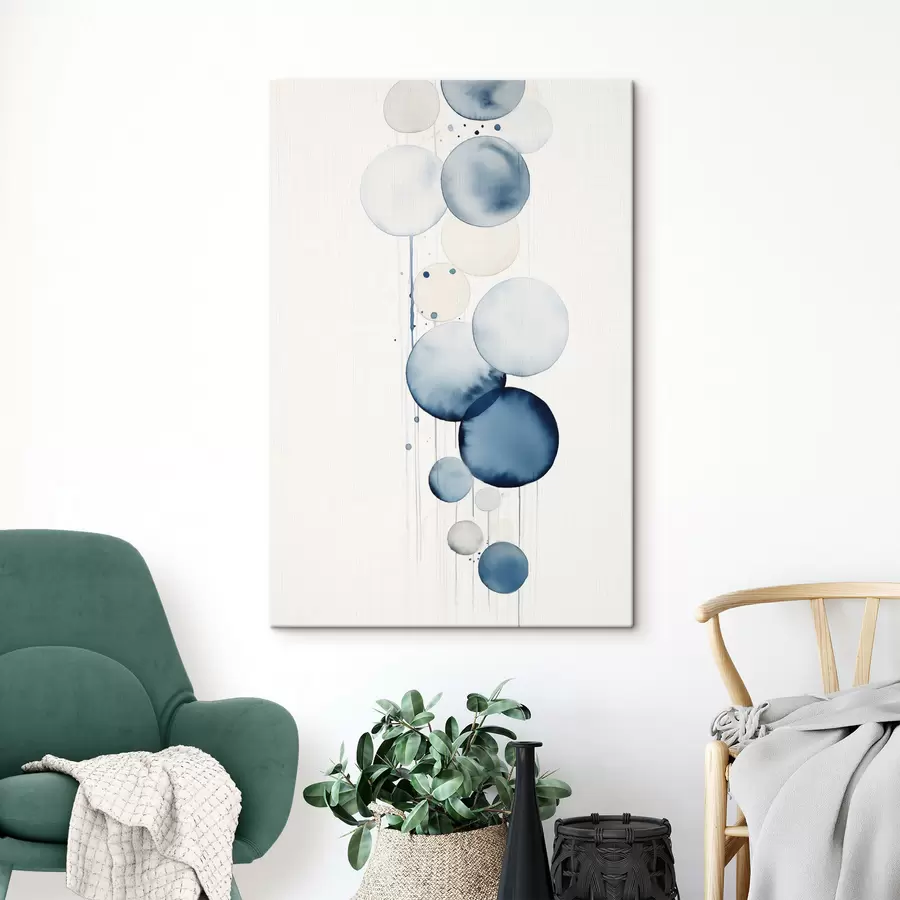 Paveikslėlis Abstrakčios tekstūros mėlynos ir baltos akvarelės apskritimai įvairių dydžių, ant balto fono s47020