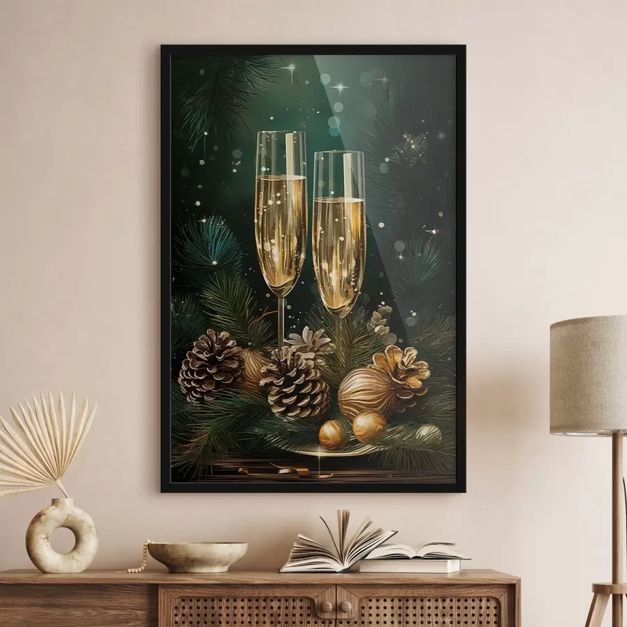 Fototapetai Naujųjų metų kompozicija, šampano taurės f46981