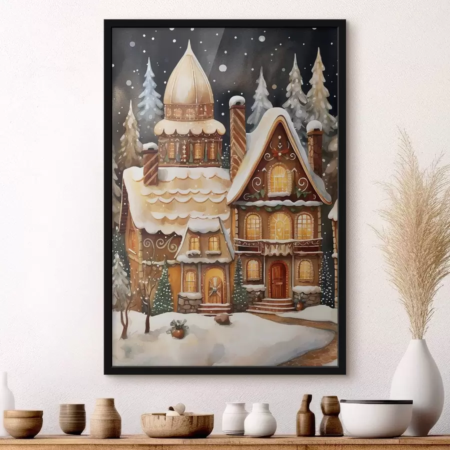 Fototapetai Sniegu padengti namai miške f46985