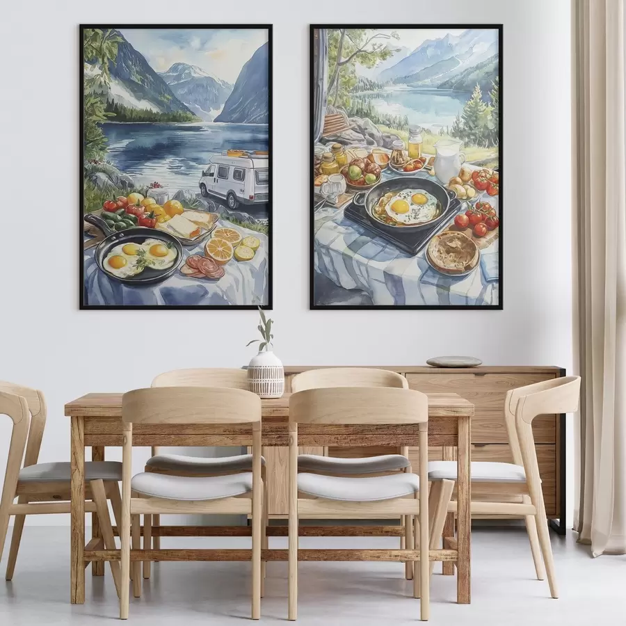 Fototapetai Pusryčiai gamtoje, keliavimas, akvarelė, akvarelės stilius, Norvegija d00404