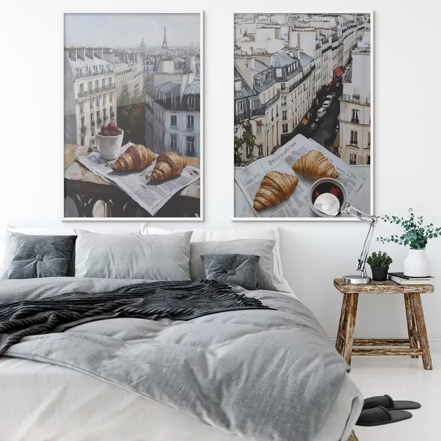 Fototapetai Miesto vaizdas Paryžiaus balkone, Eifelio bokštas, braškės, kava, žurnalas d00445