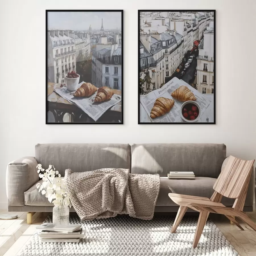 Fototapetai Miesto vaizdas Paryžiaus balkone, Eifelio bokštas, braškės, kava, žurnalas d00445