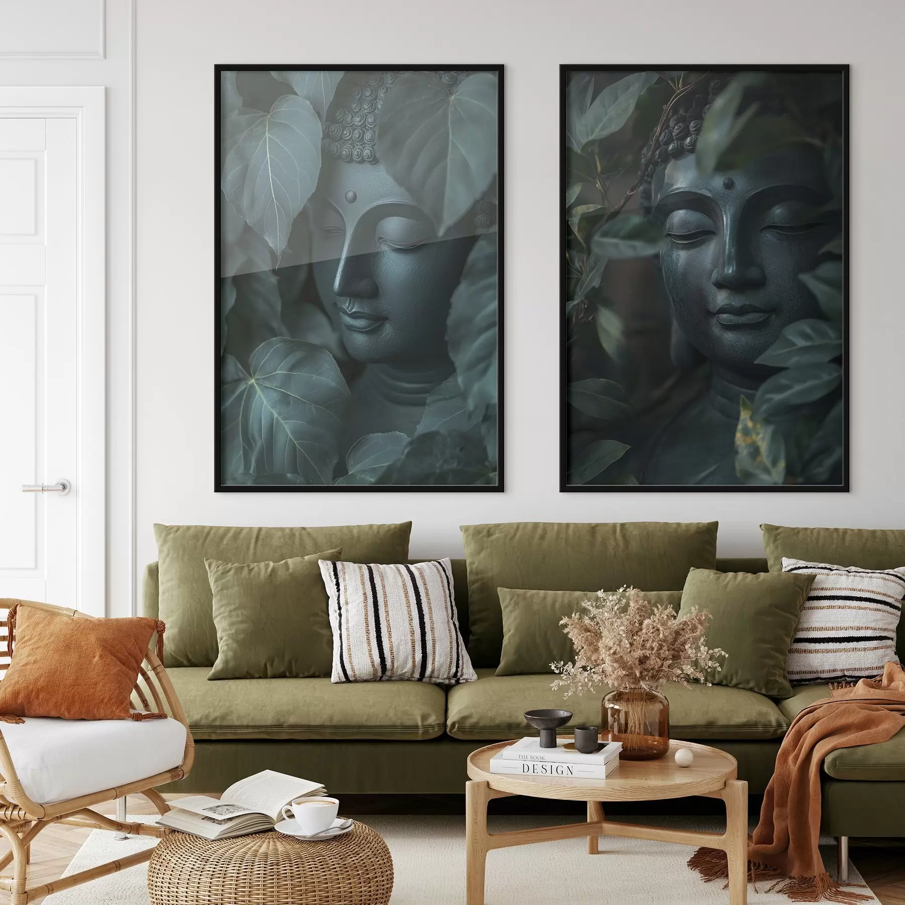 Fototapetai Meditacinis Buda žaliuose lapuose, budizmas, atogrąžų, realizmas d00447