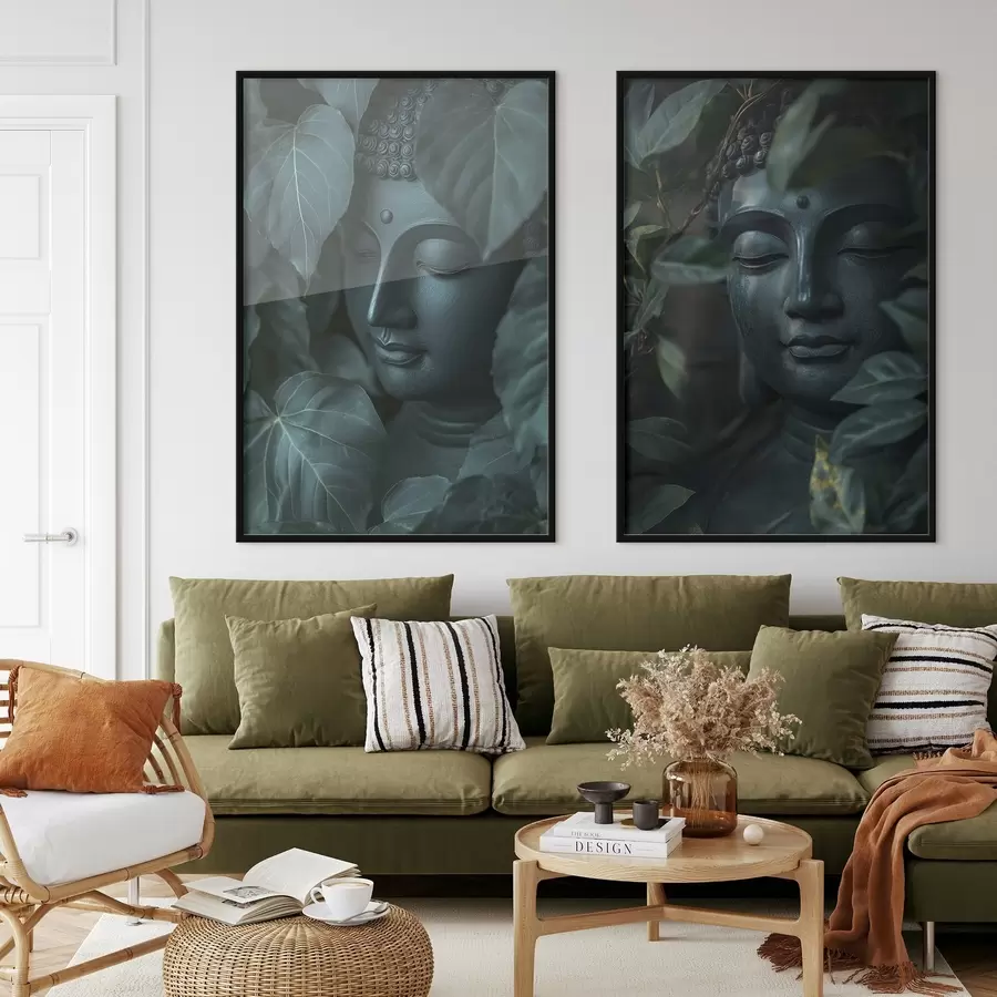 Fototapetai Meditacinis Buda žaliuose lapuose, budizmas, atogrąžų, realizmas d00447