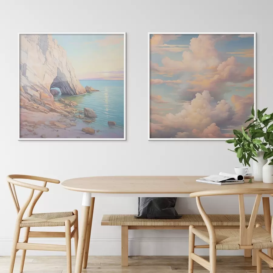 Fototapetai Bangos ant uolėto kranto ir dangus su debesimis d00487