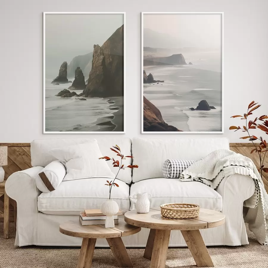 Fototapetai Uolėtos uolos ir jūros pakrantė, į krantą atsimušančios bangos, nuotaikingas kraštovaizdis, žemės atspalviai d00531