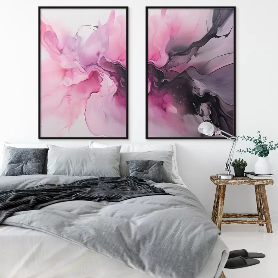 Fototapetai Abstraktūs rausvos, violetinės ir juodos spalvos sūkuriai susilieja į sklandžią, organišką kompoziciją ir sukuria judėjimo įspūdį d00532